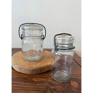 Vintage Antique Wired Lid Canning Jrs Set of 2